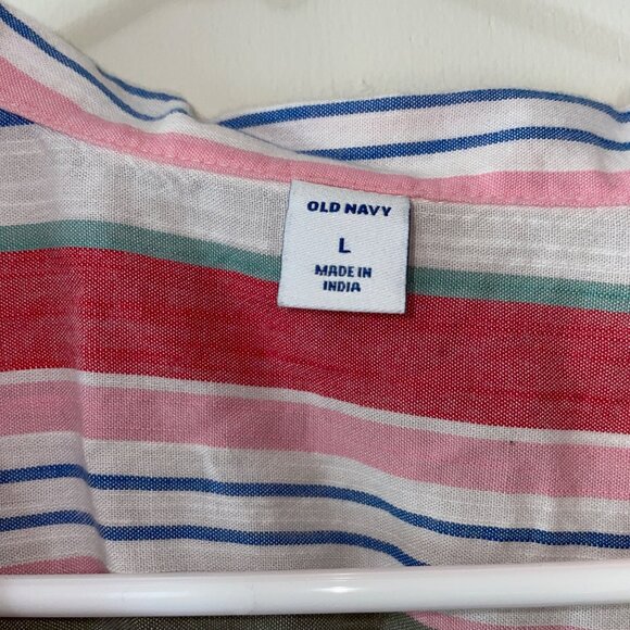 Old Navy Womens Striped Button-Down Short-Sleeve Shirt Front Pocket & Tie Hem - Picture 2 of 5